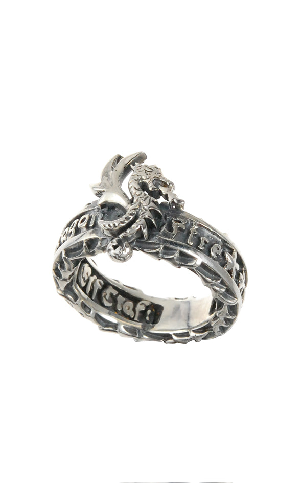 Silver Ring DRAGON FIRE Band with Dragon