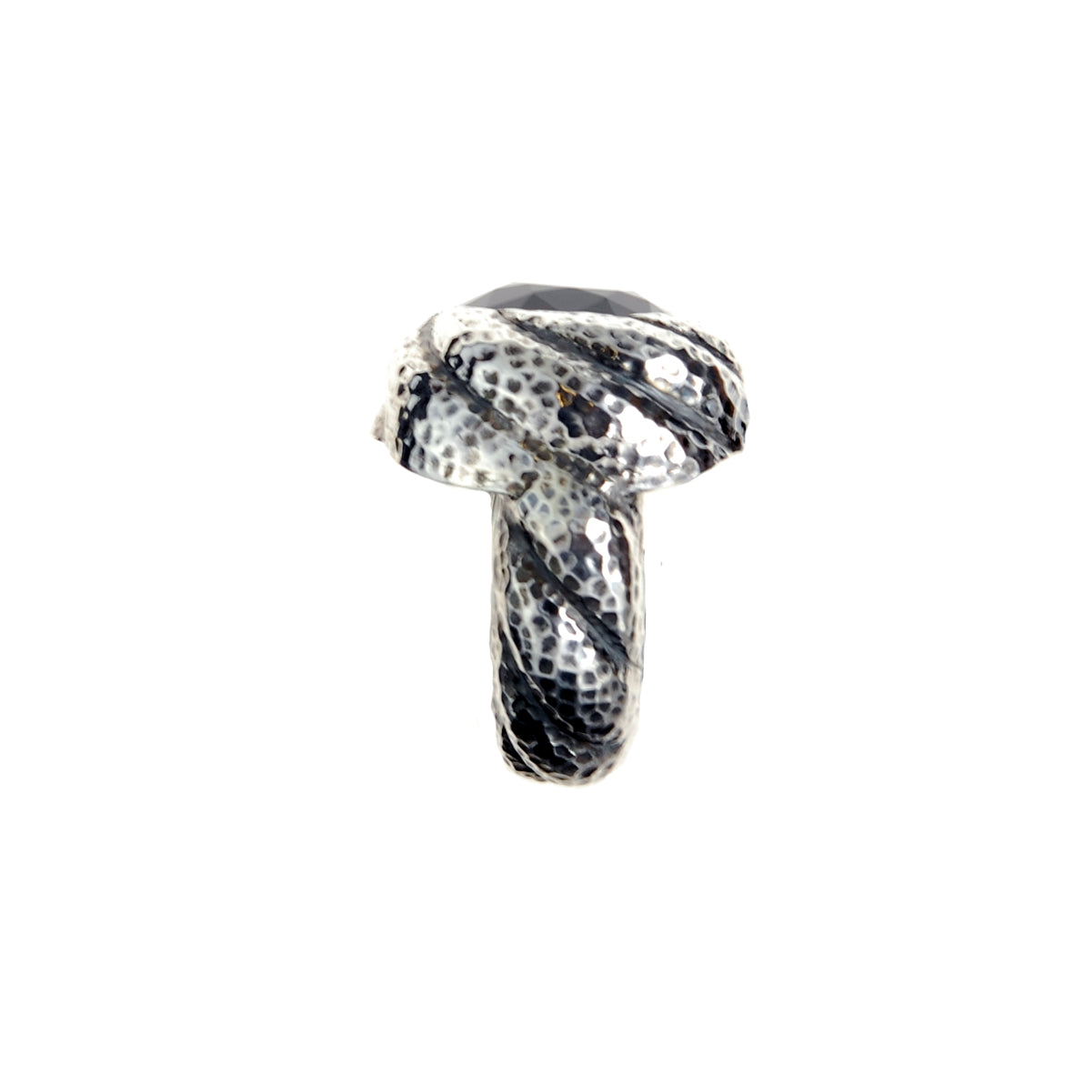 Silver Ring Hammered Spiral Band and Spiral Holder with Garnet