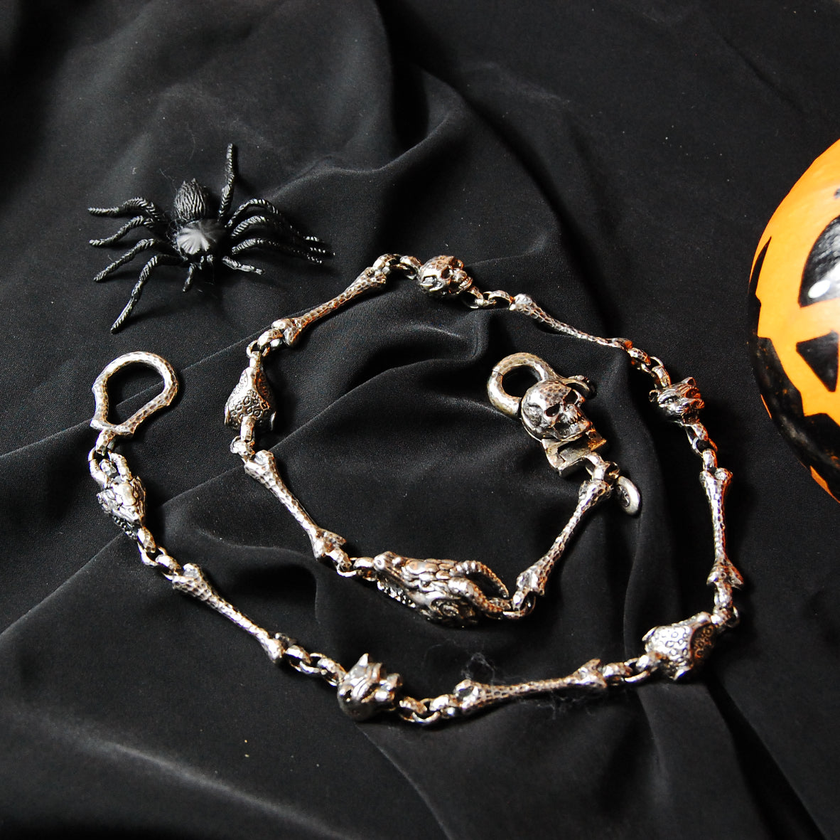Silver Walletchain BONES SKULLS DRAGON LION and LEOPARD