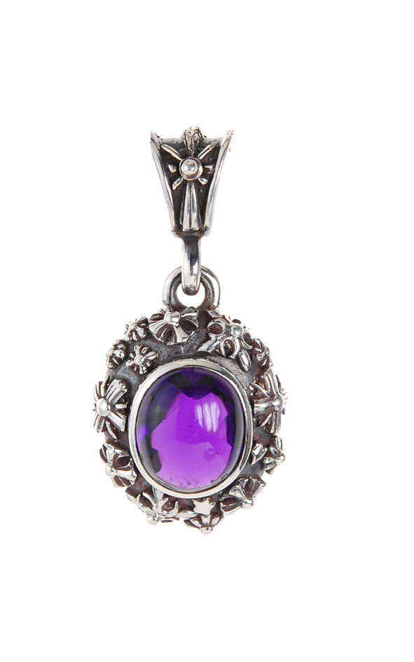 Silver Pendant Oval with SIGNS and Stone