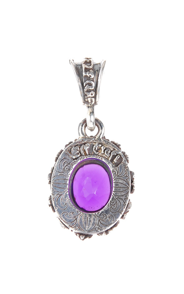 Silver Pendant Oval with SIGNS and Stone