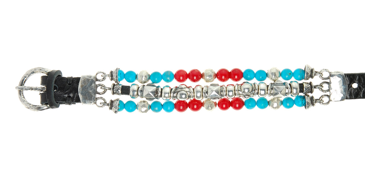 Silver Leather Bracelet Beads and PYRAMIDES and DOMES  Silver Tubes 15