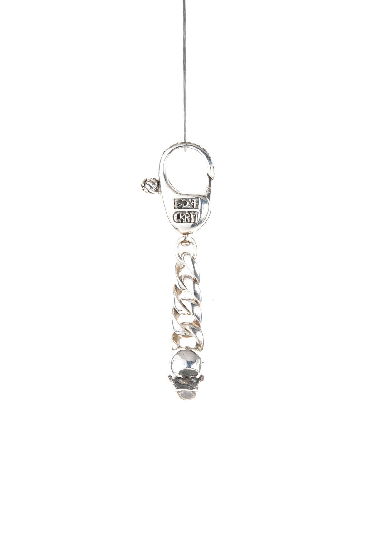 Silver Key Tag with SKULL on Lily Karabiner