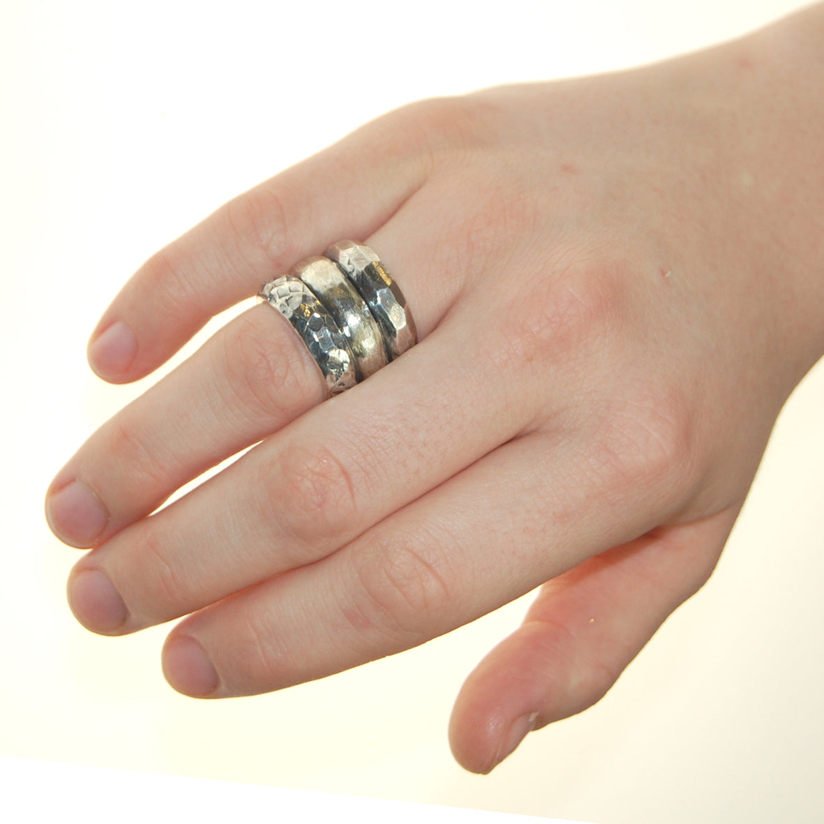 Silver Ring Spiral PLAIN Faceted Hammered and Rough