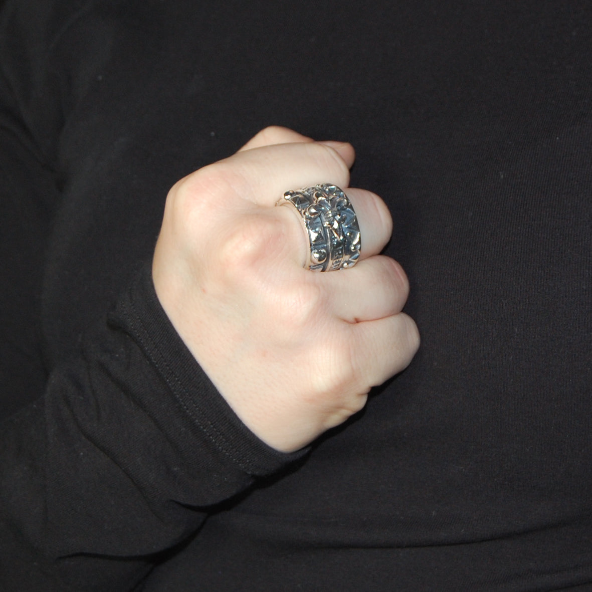 Silver Ring SPIRAL with BELIEVE IN YOUR DREAMS and LILY and Pyramide Sparks Band