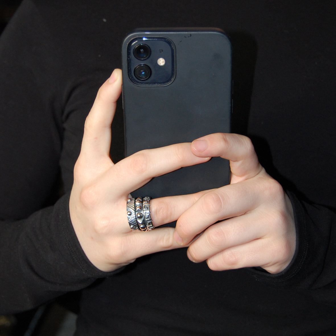 Silver Ring Spiral SKULLS ROW Lilies and Stars