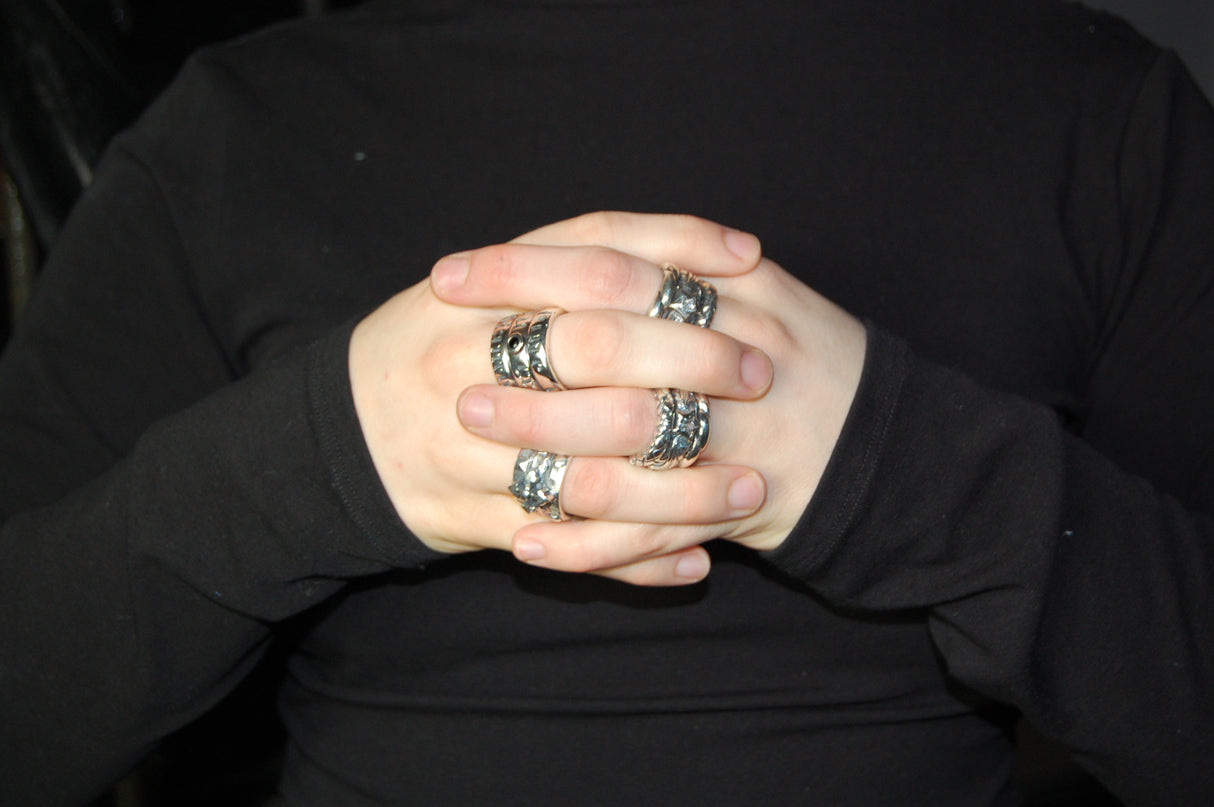 Silver Ring Spiral SHINE ON YOU CRAZY DIAMOND and Stone