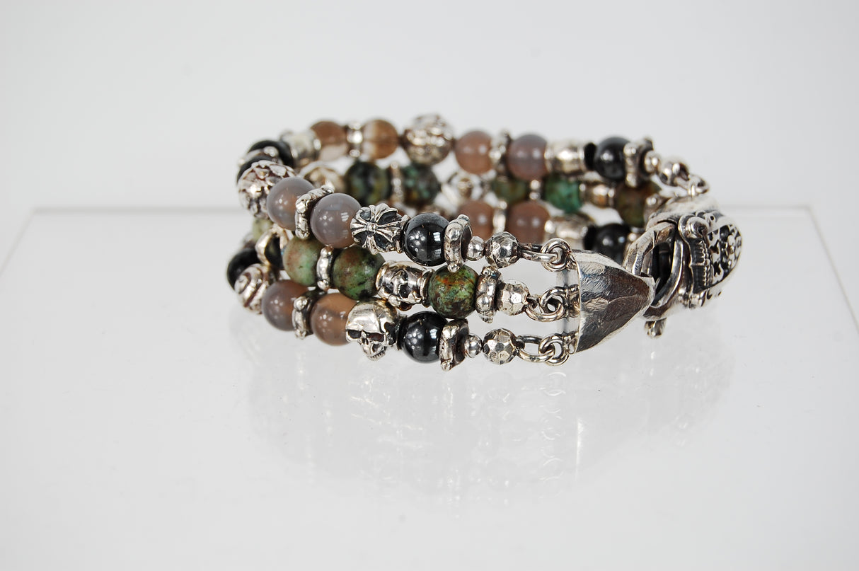 Silver Bracelet BEADS and Silver Balls DRAGON FIRE SKULL LILY and CROSSES Balls