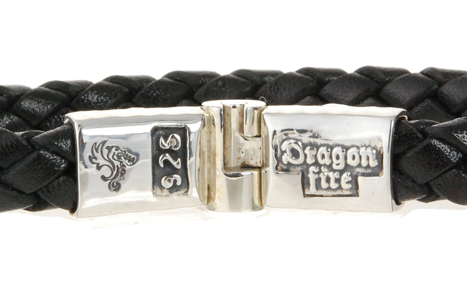 Silver Leather Bracelet Hammered Jointlock Round Turquoise 10