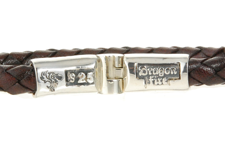 Silver Leather Bracelet Hammered Jointlock Oval Turquoise 7