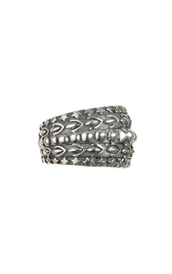 Silver Ring Solid Bands with GARDEN AT NIGHT and Stars