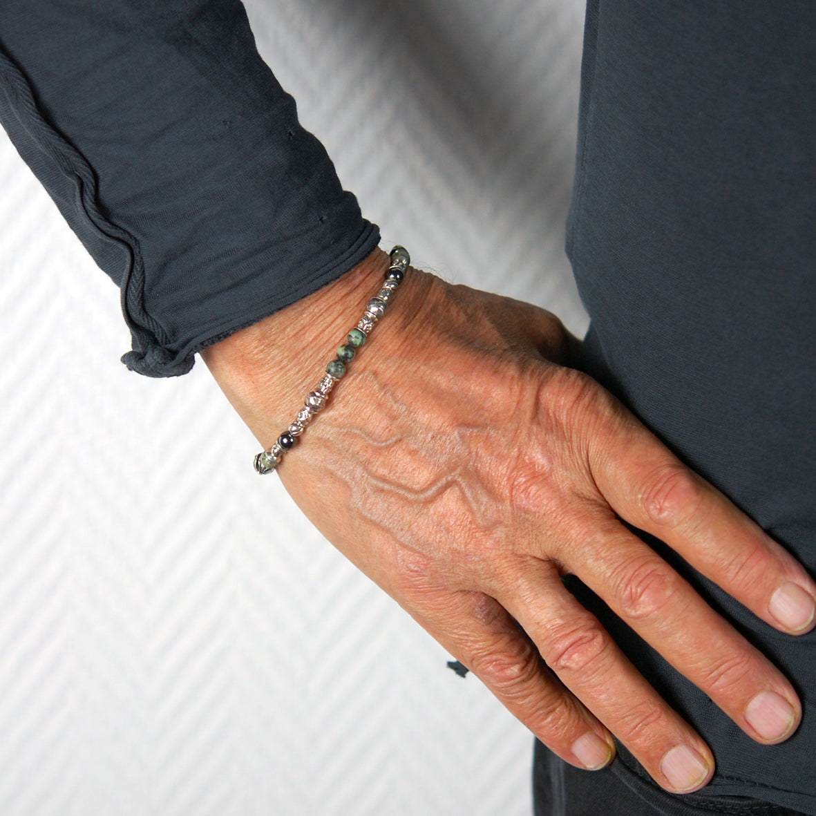 Silver Bracelet TUBES Elfin Lilies, Dragon Scales Spirals Stars with Malteser Cross and Stone Beads