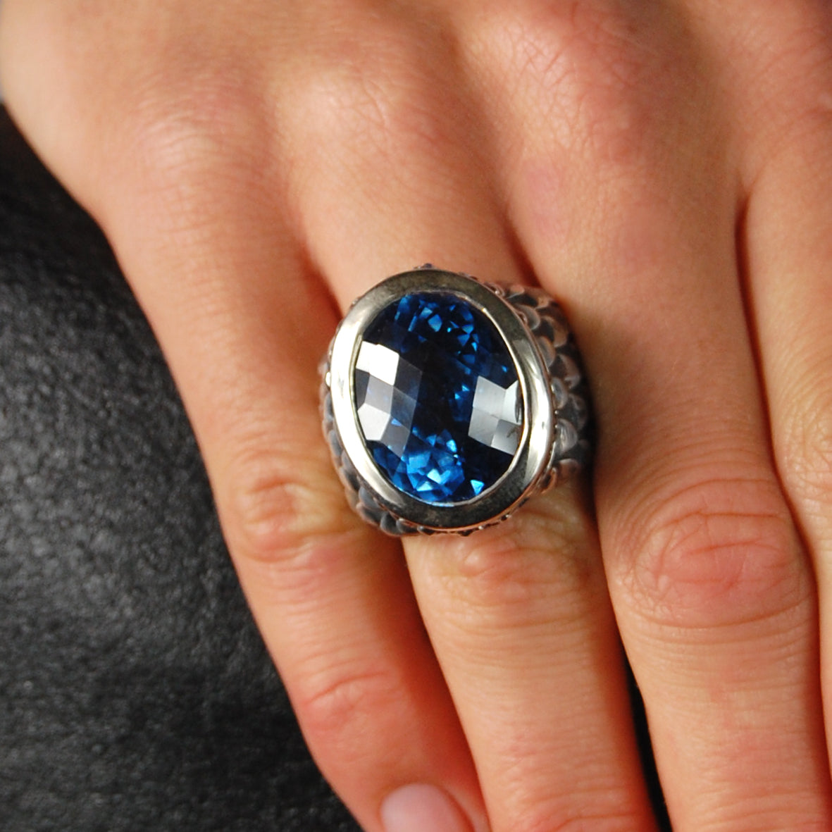 Silver Ring Oval BELIEVE IN YOUR DREAMS on Dragon Scales Band