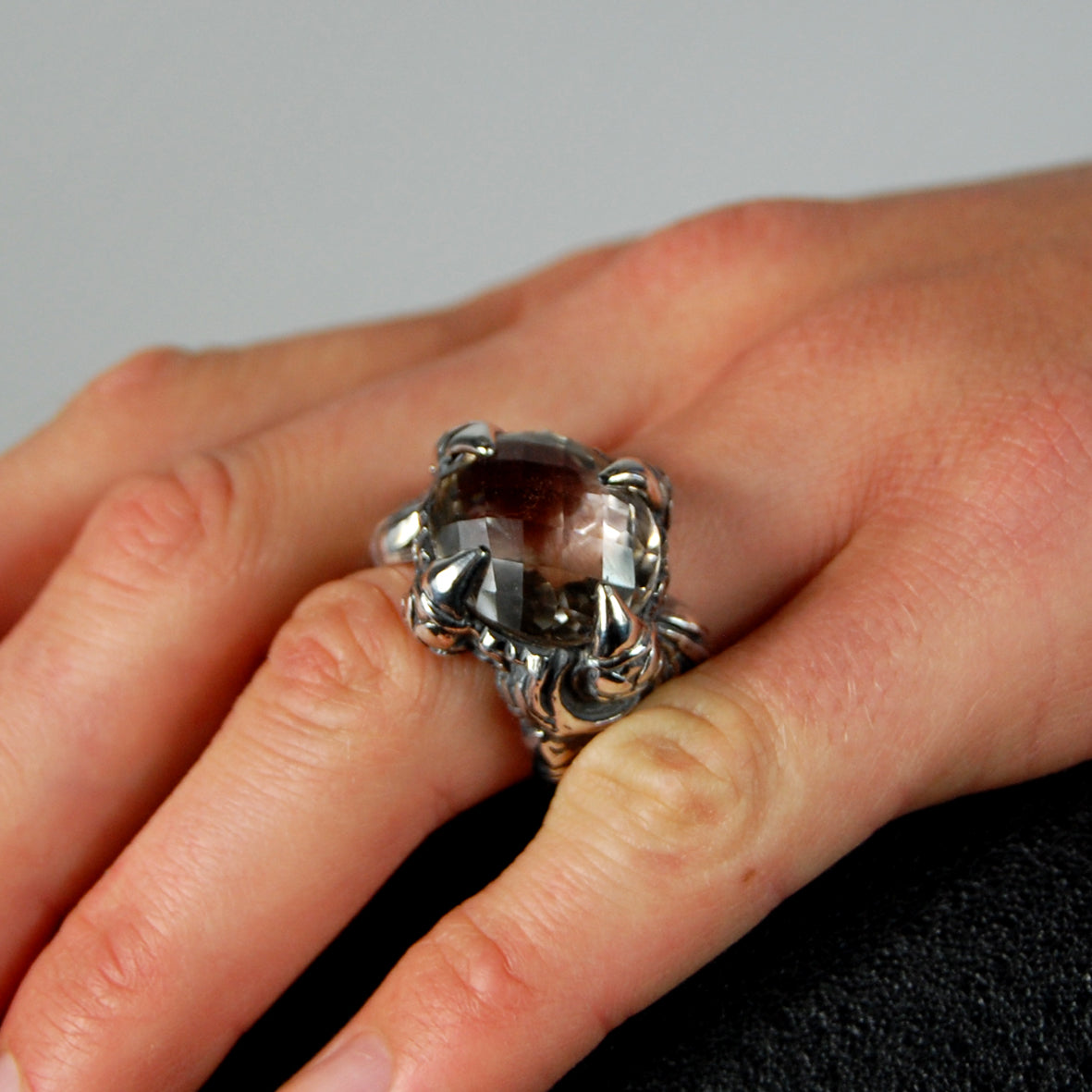 Silver Ring MAGIC PLANT Band and DRAGON Claw Stoneholder