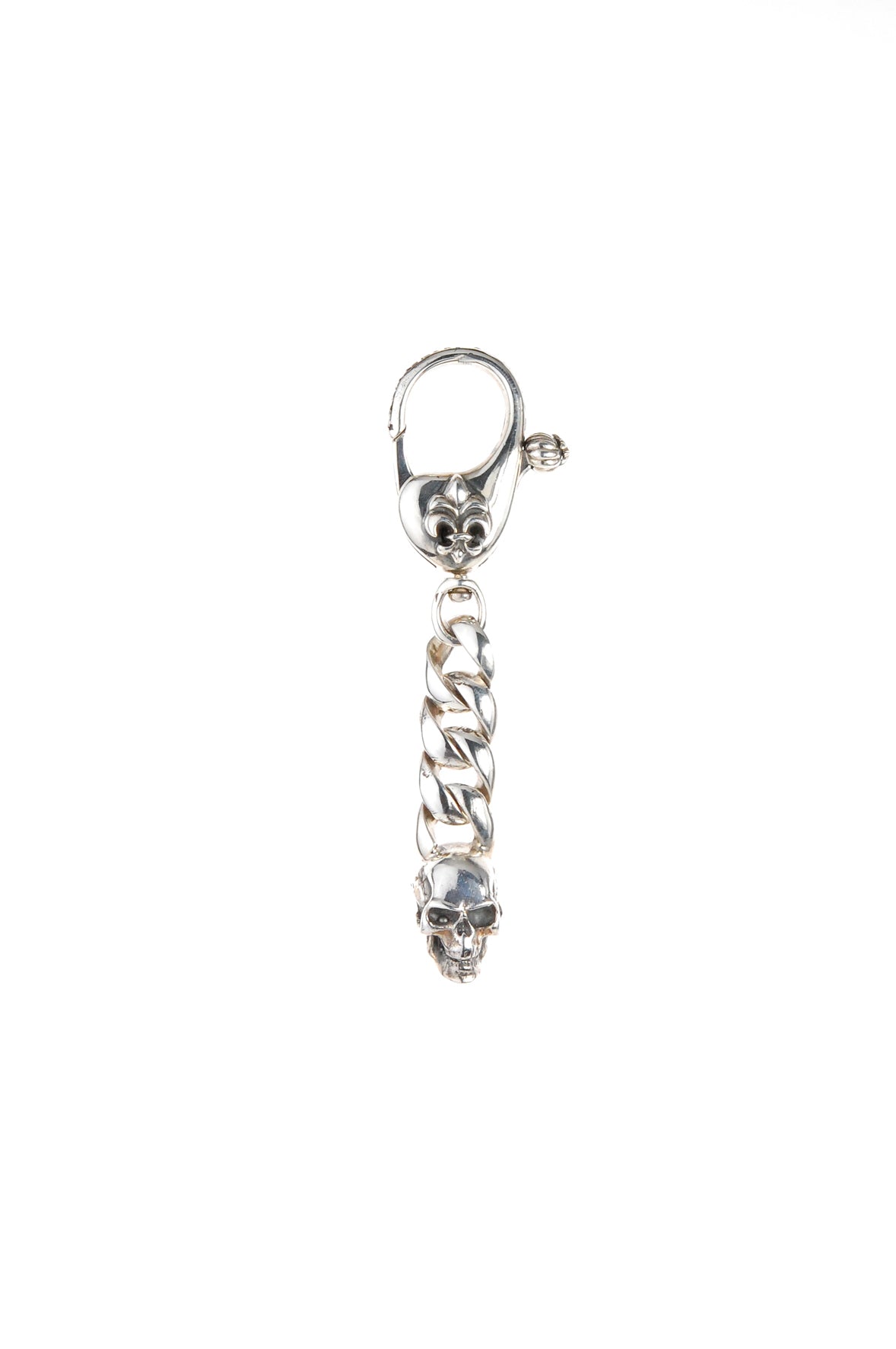 Silver Key Tag with SKULL on Lily Karabiner