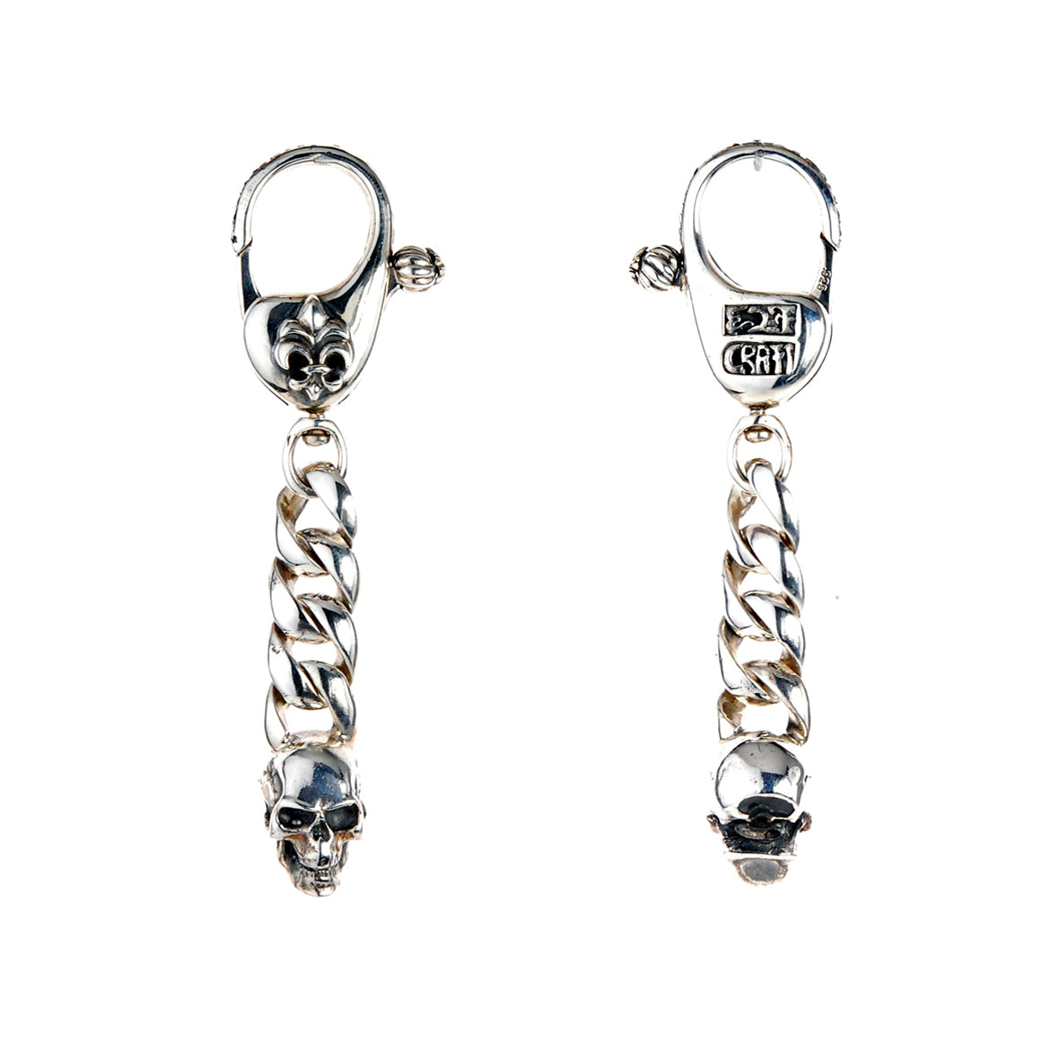 Silver Key Tag with SKULL on Lily Karabiner