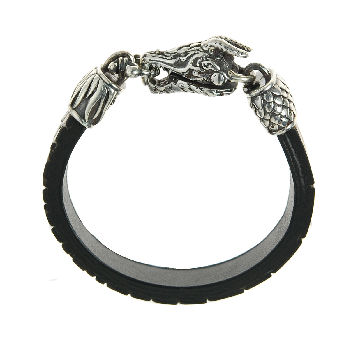 Silver-Leather Bracelet DRAGON HEAD Clasplock 13