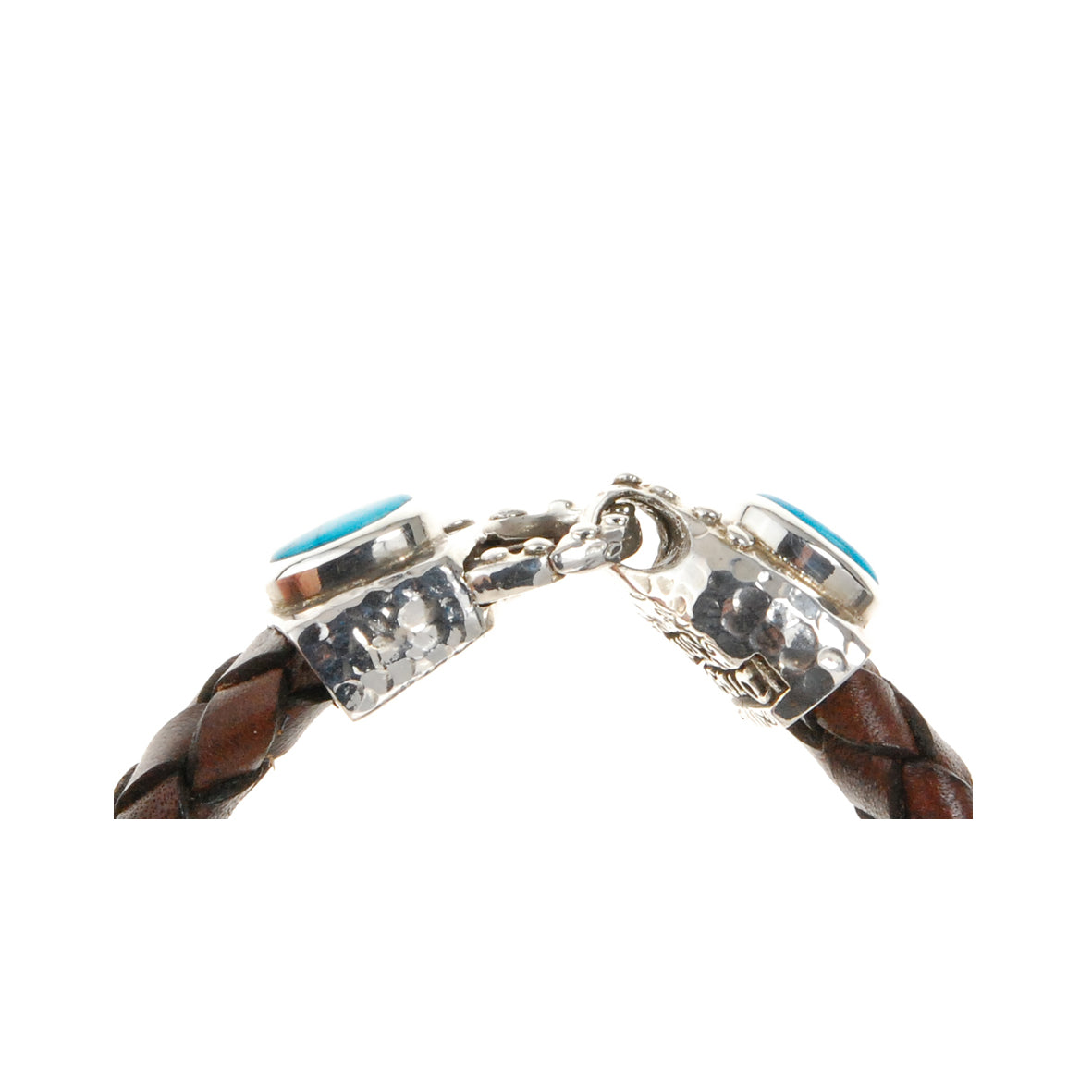 Silver-Leather Bracelet LOBSTER CLAW Hammered with Oval Stone 13