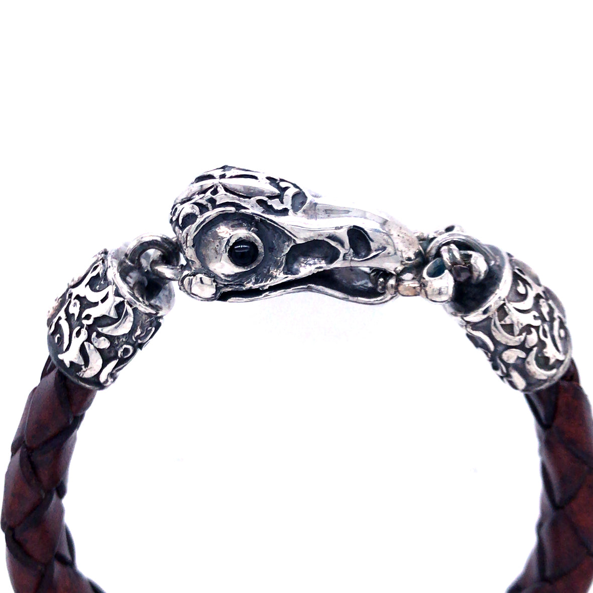 Silver-Leather Bracelet EAGLE SKULL M Clasplock for 13mm leather