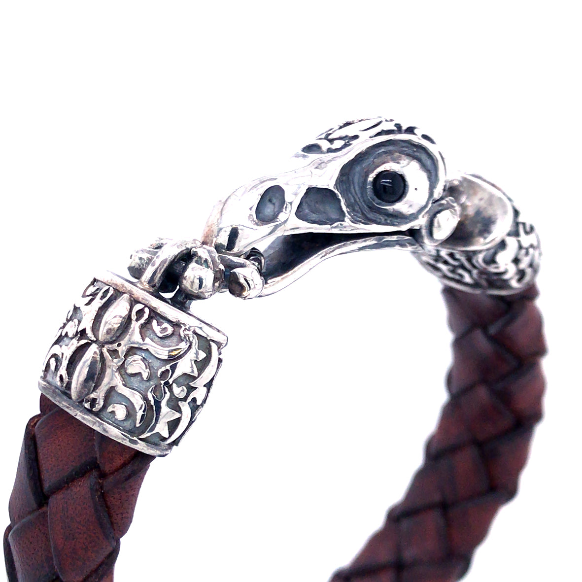 Silver-Leather Bracelet EAGLE SKULL M Clasplock for 13mm leather