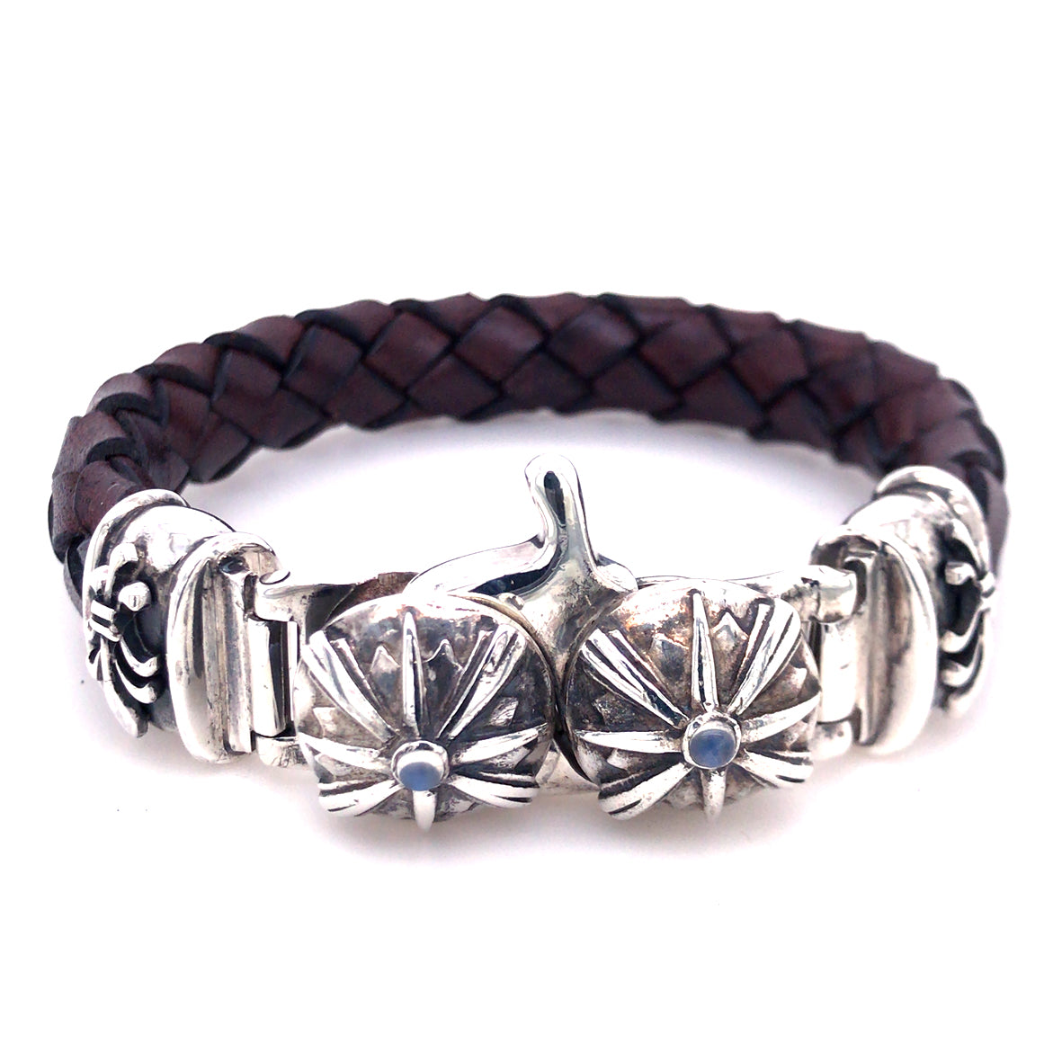 Silver Leather Bracelet Tongslock MORNING STAR Barrel Lily Ends 13