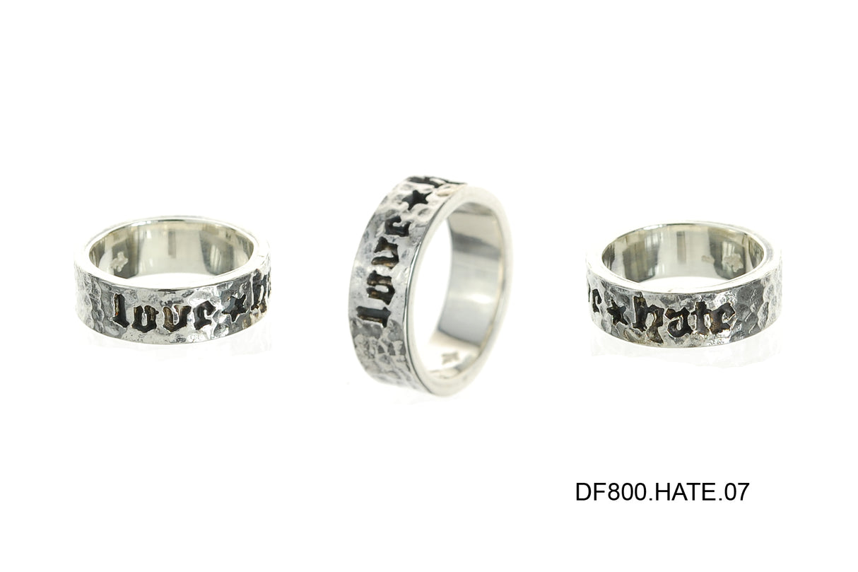Silver Ring Plain Faceted with LOVE + HATE