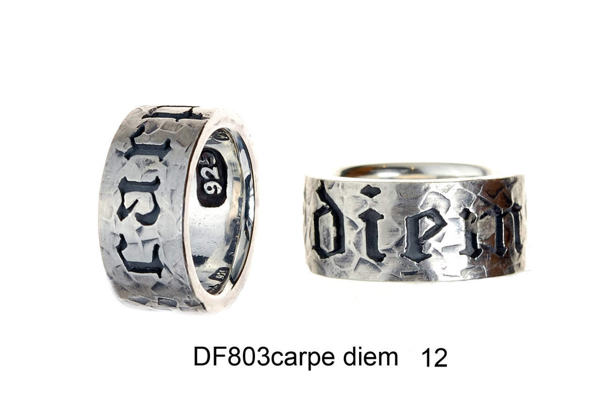 Silver Ring Hammered with CARPE DIEM Letters