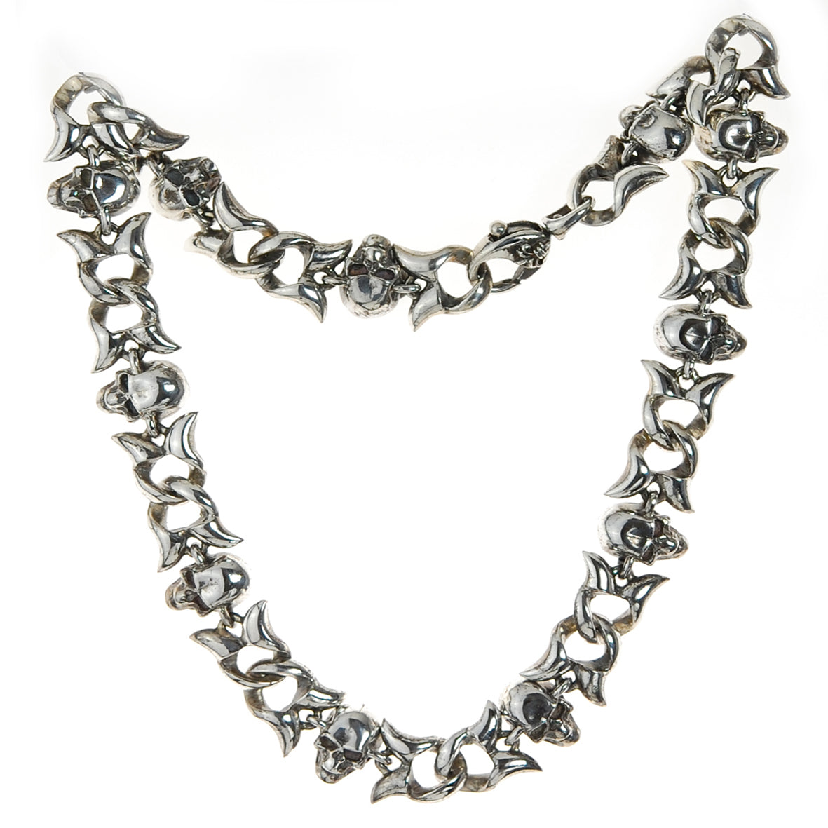 Silver Neckchain SKULLS and Swallowtails Curb Chain M with Karabiner