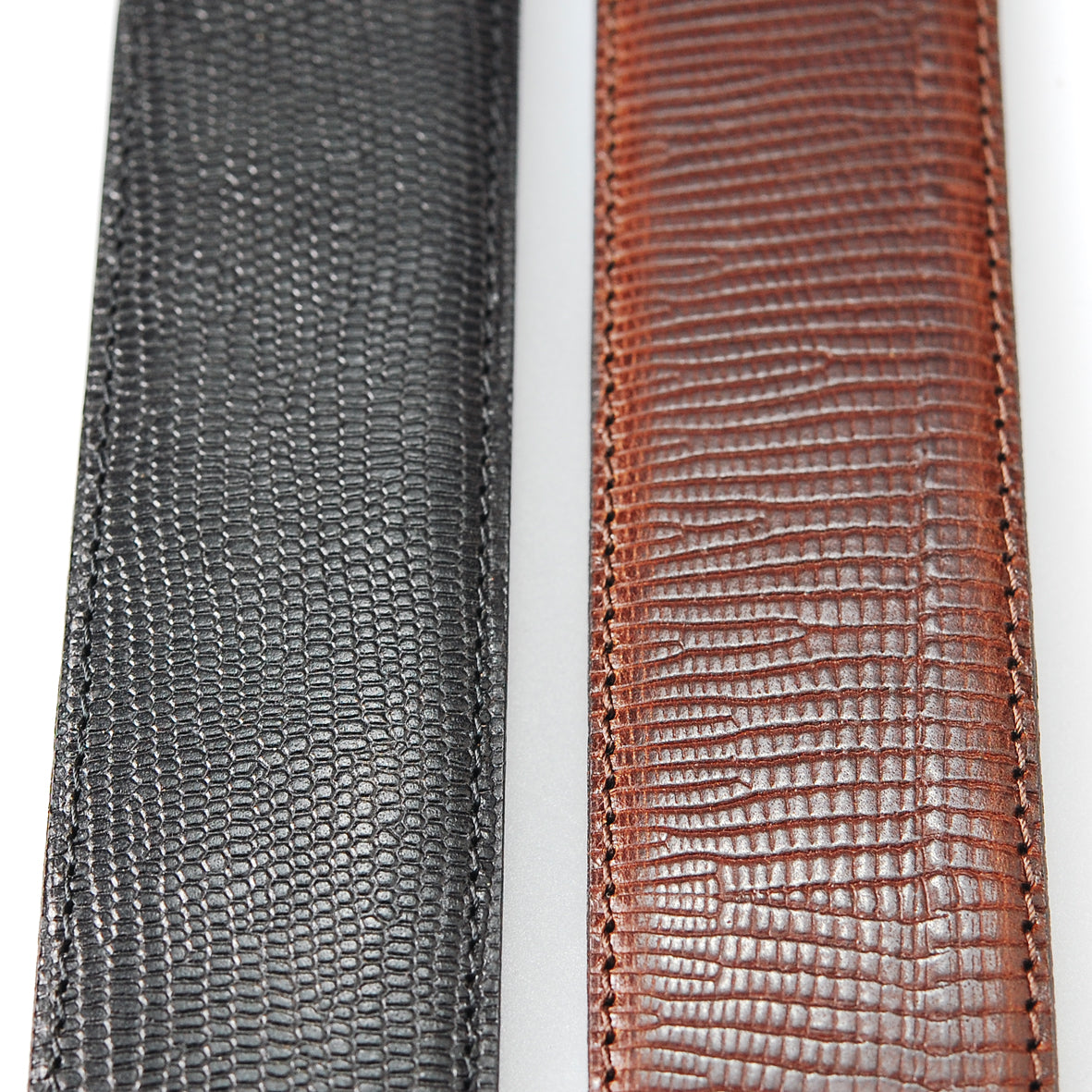 Belt Strap of Embossed Leather in Lizard with Buttons 35 mm