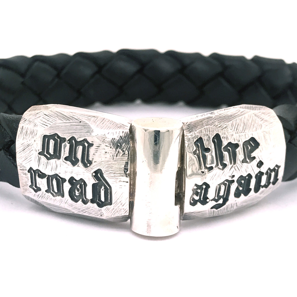 Silver-Leather Bracelet ON THE ROAD AGAIN Faceted Jointlock 13