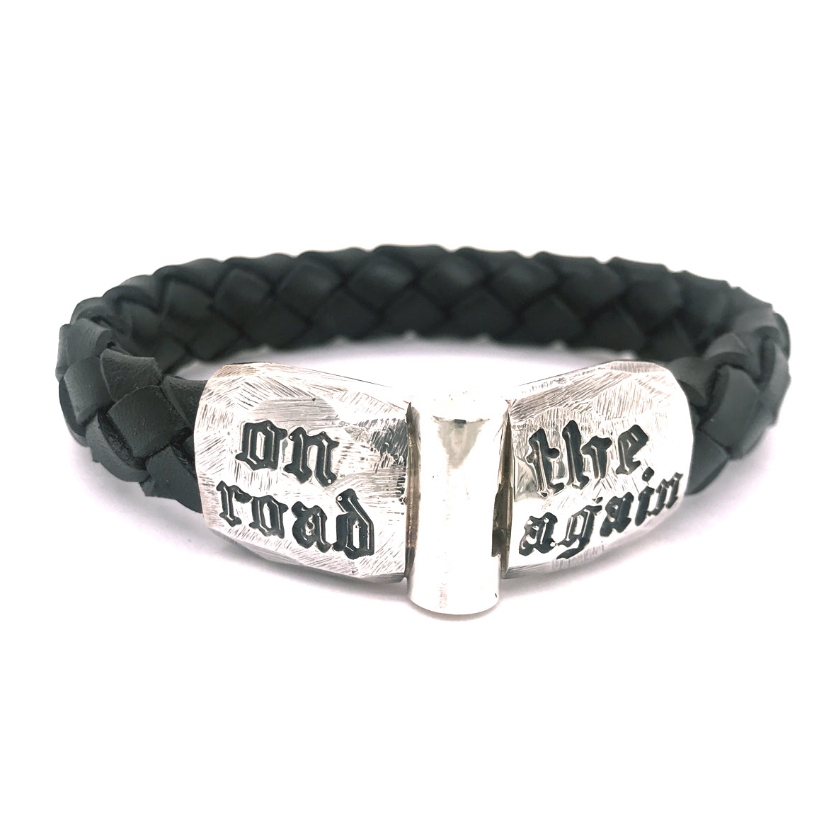 Silver-Leather Bracelet ON THE ROAD AGAIN Faceted Jointlock 13