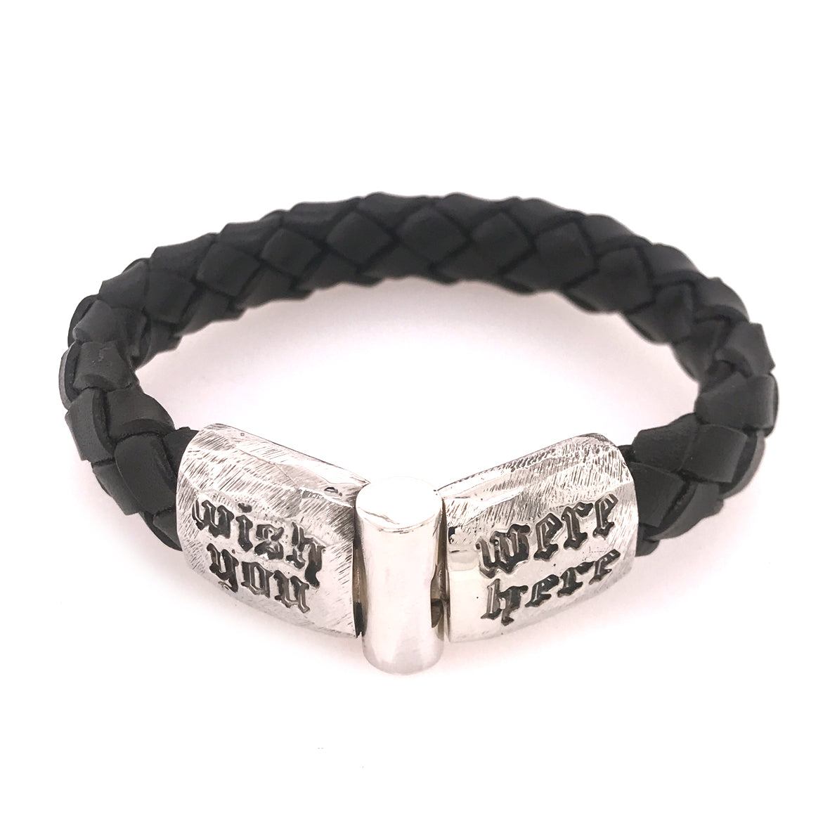 Silver Leather Bracelet WISH YOU WERE HERE Faceted Jointlock 13