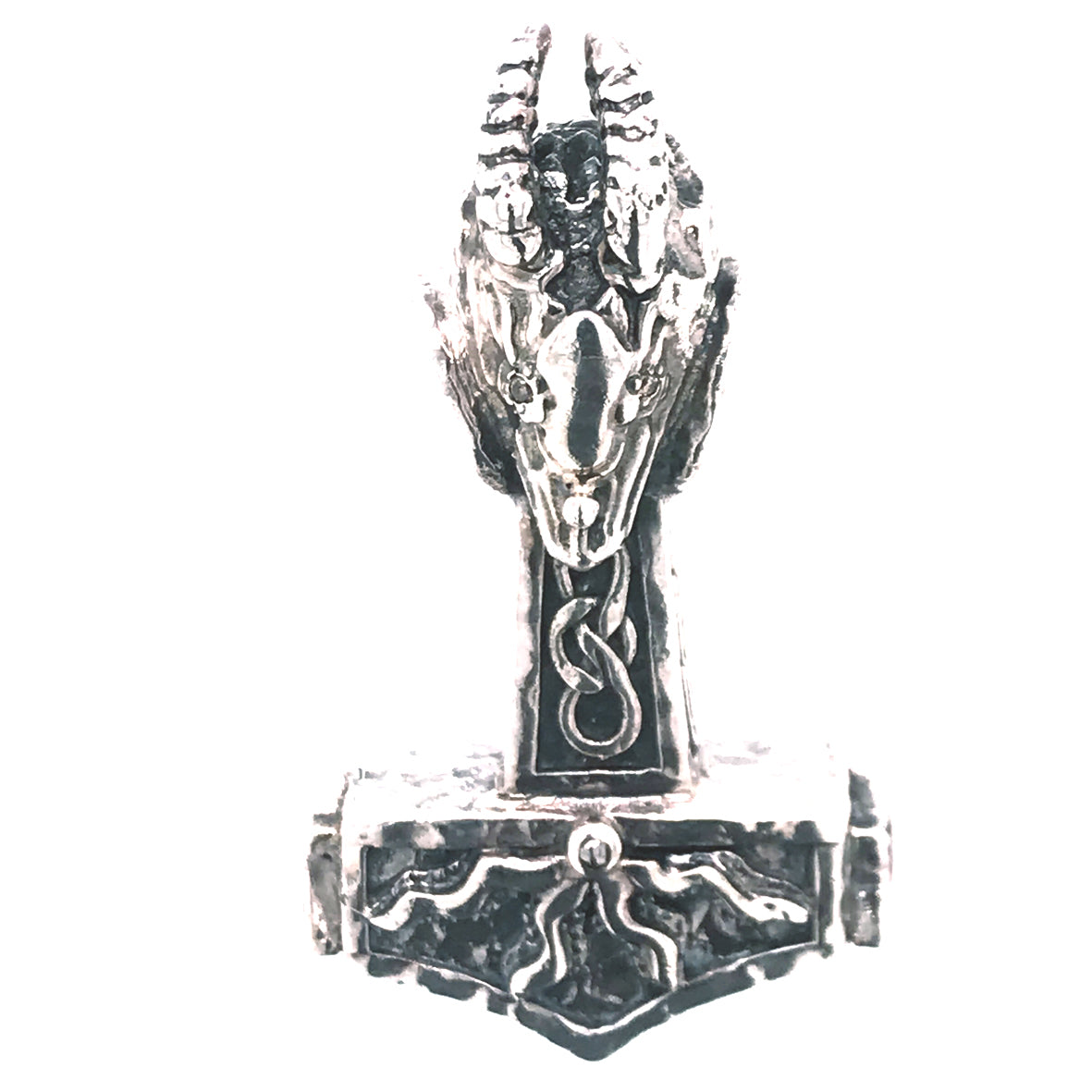 Silver Pendant THORS HAMMER and Dragon Head