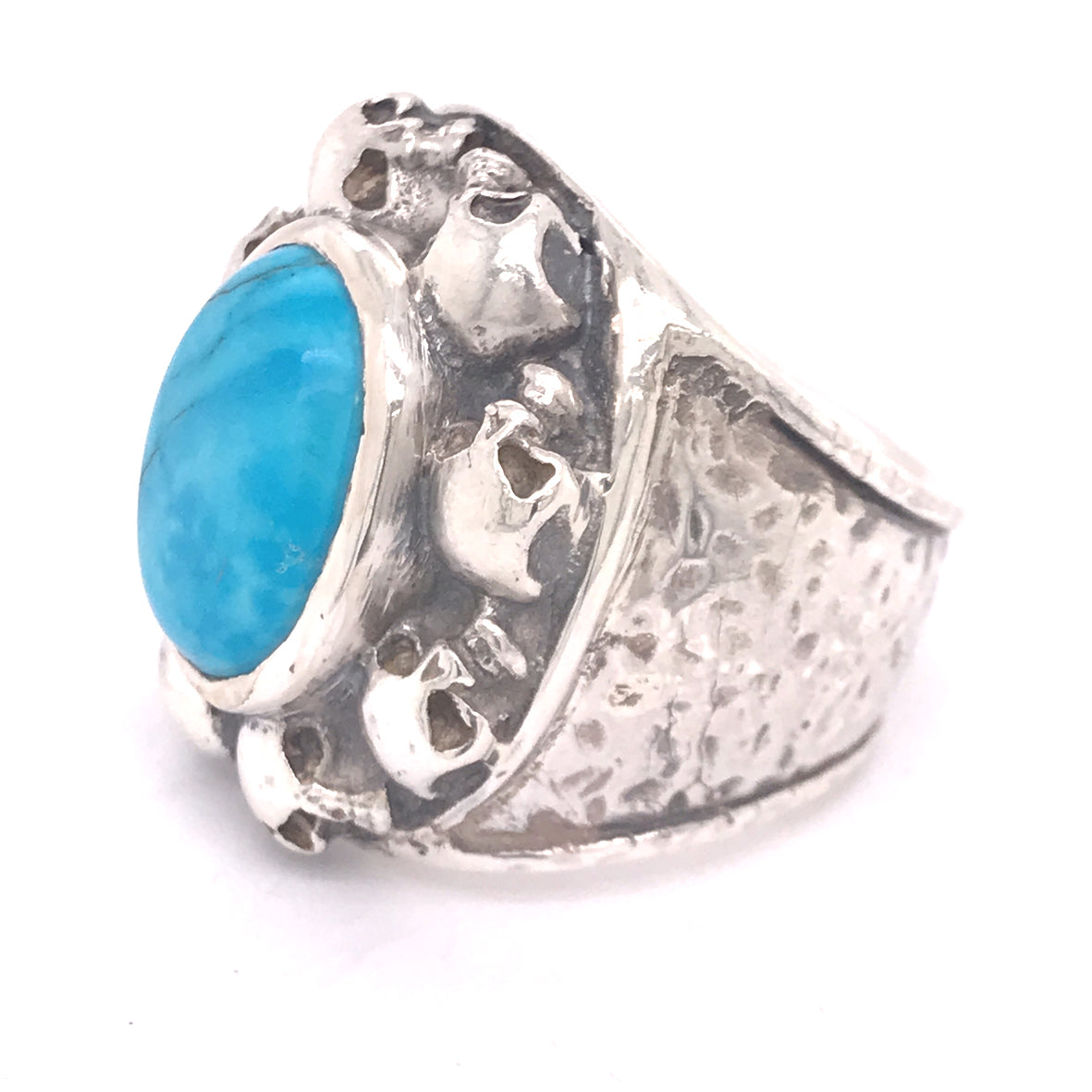 Silver Ring Oval STONE with SKULL Frame