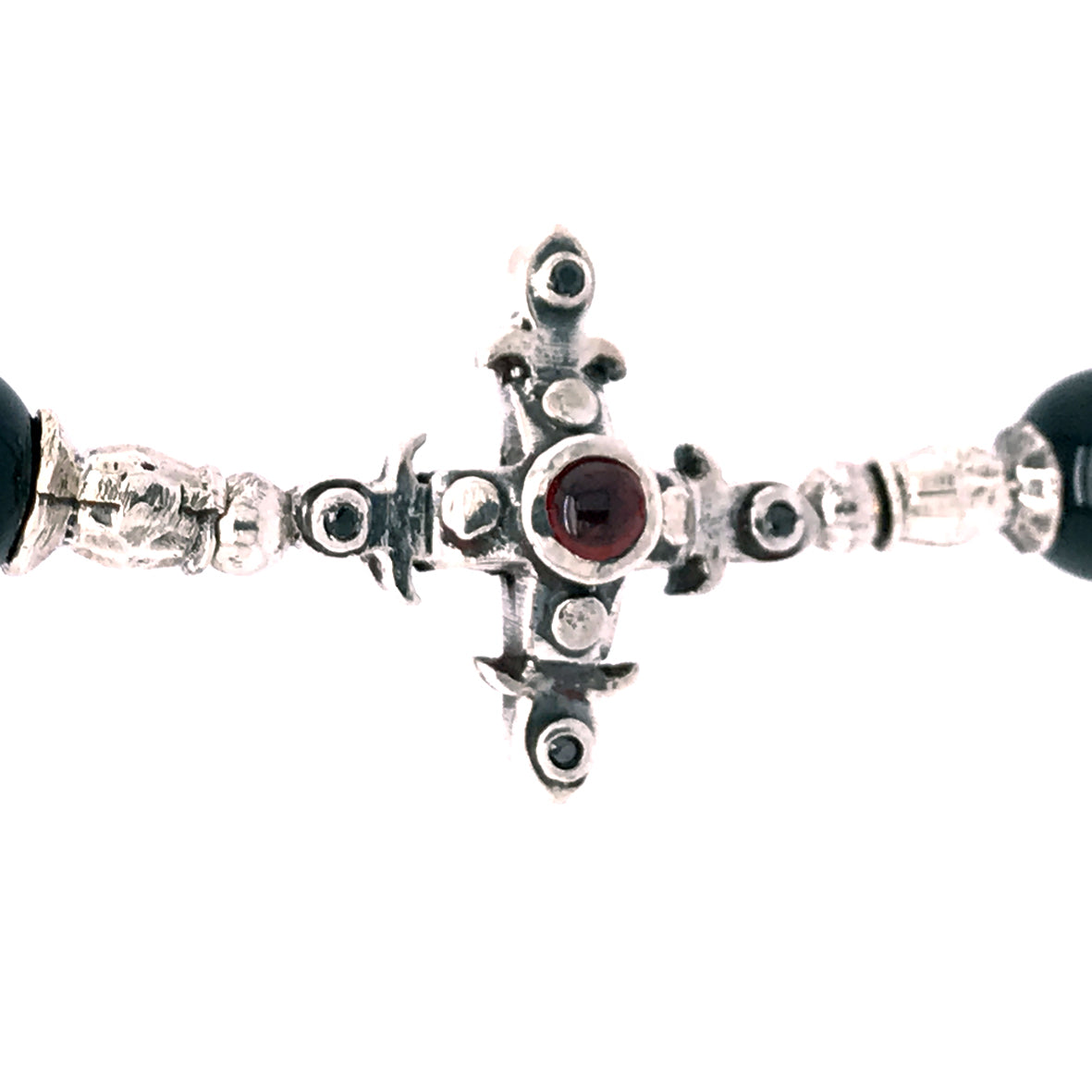 Silberarmband RÖHREN mit SMITH CROSS Dbl und Perlen und BLADES CROSS BALLS