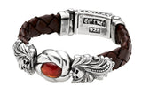 Silver Leather Bracelet MAGIC PLANT+SKULL+Oval Stone+Shield Lock 13