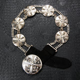 Silver Round Conchas Belt with Chains and LILY STARS