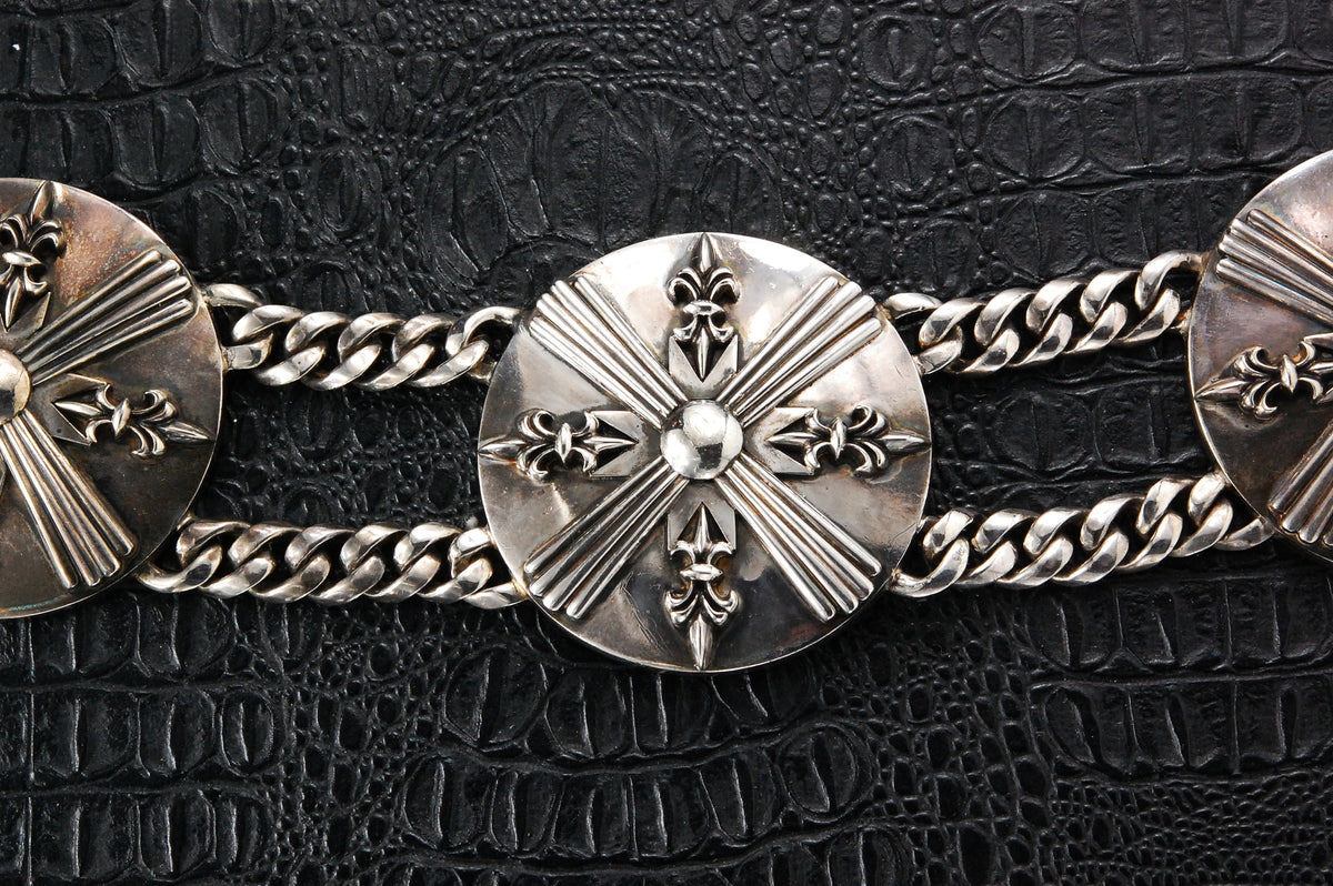 Silver Round Conchas Belt with Chains and LILY STARS