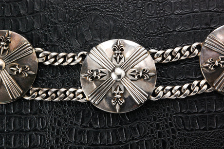 Silver Round Conchas Belt with Chains and LILY STARS