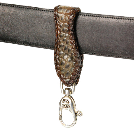 Belt Clip fine brown Leather with braided Edges and a Strong Silver Karabiner