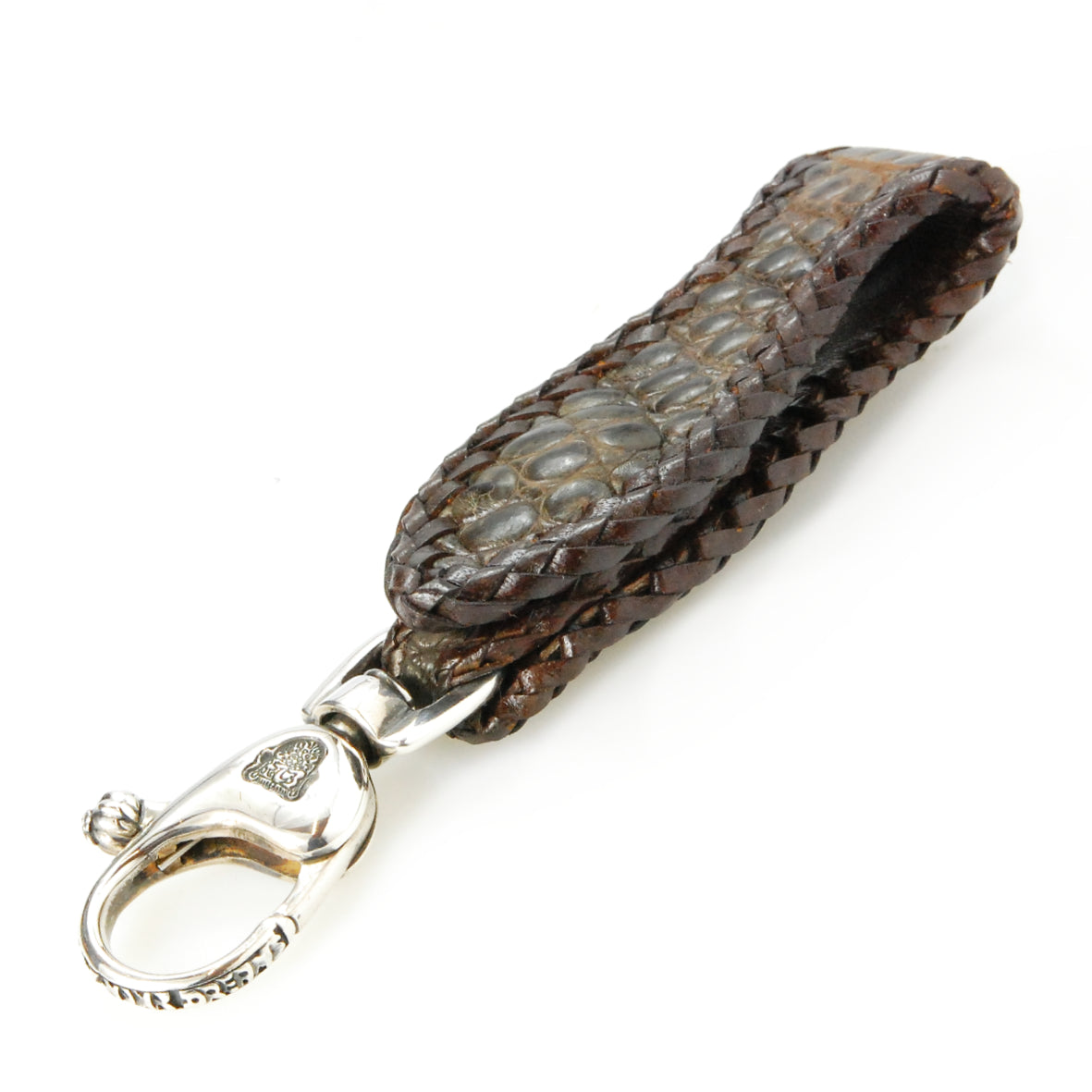 Belt Clip fine brown Leather with braided Edges and a Strong Silver Karabiner