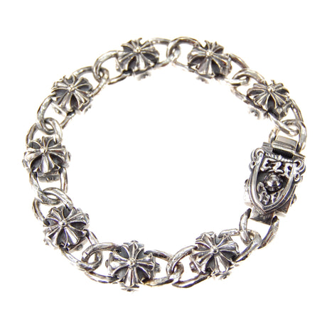 Silver Bracelet Greek Malteser Crosses and Faceted Chain with Shield Boxlock 12