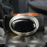 Silver Belt Buckle Elfin King Oval and Onyx