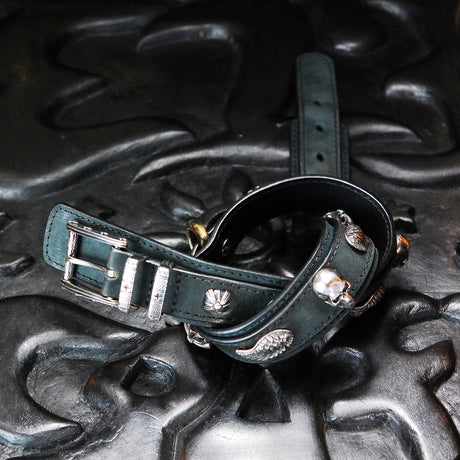 Dogs Collar Silver Buckle SKULL and WINGS 30