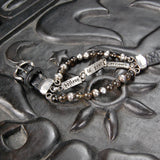 Silver Leather and Beads Bracelet with Silver Plates with Believe in your Dreams