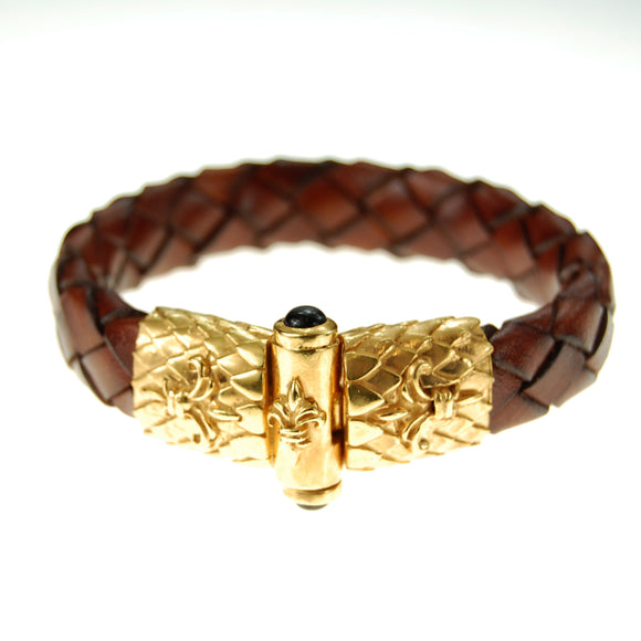 Silver Leather Bracelet LILY and DRAGON SCALES Jointlock plus Stones13 Gold