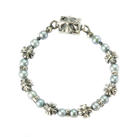 Silver Bracelet PEARLS and GREEK MALTESER CROSSES and Lock