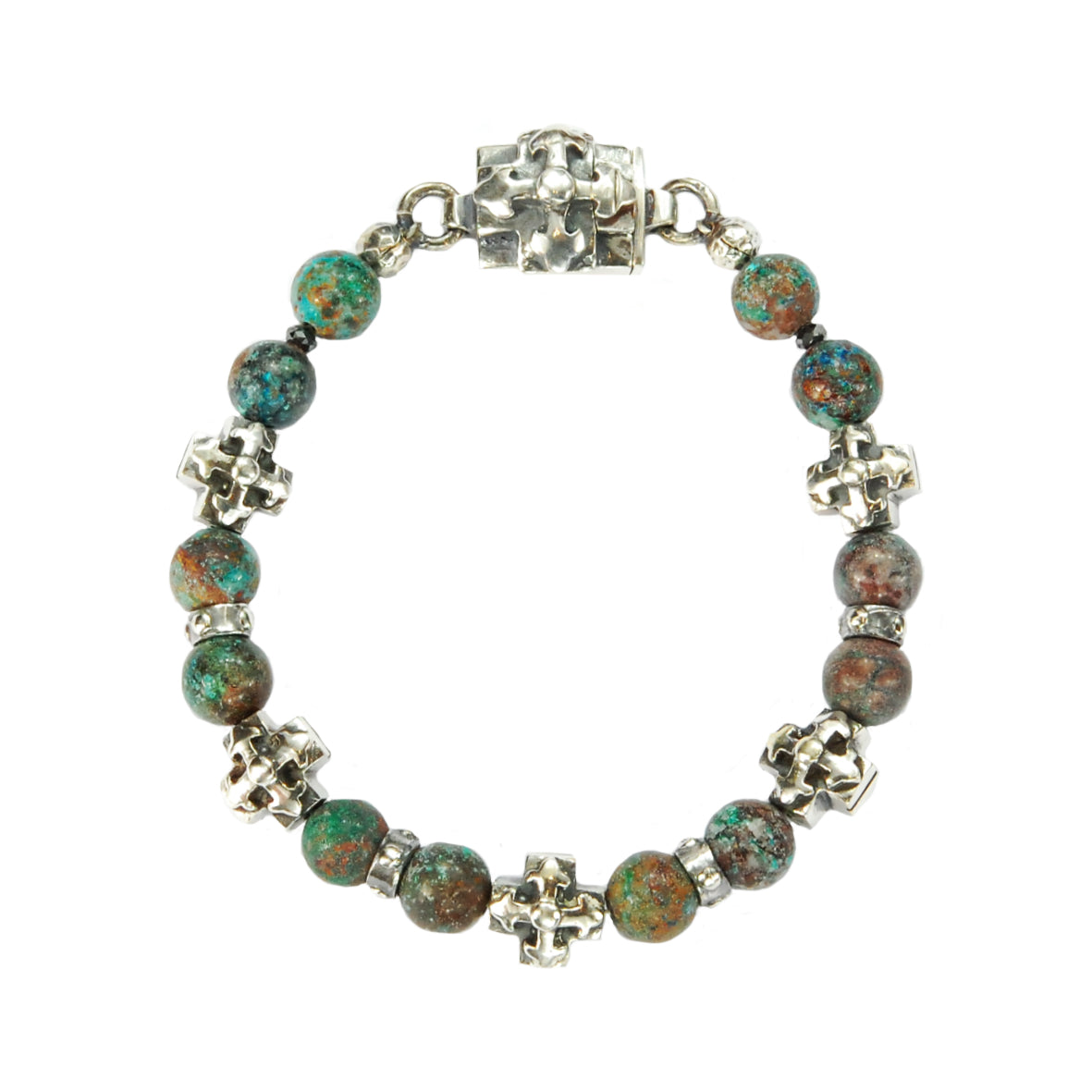 Silbernes Armband mit Perlen und griechischen Klingenkreuzen und Schloss