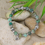 Silver and Beads Bracelet with FACETED SILVER BALLS on Rubber