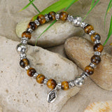 Silver and Beads Bracelet with FACETED SILVER BALLS on Rubber